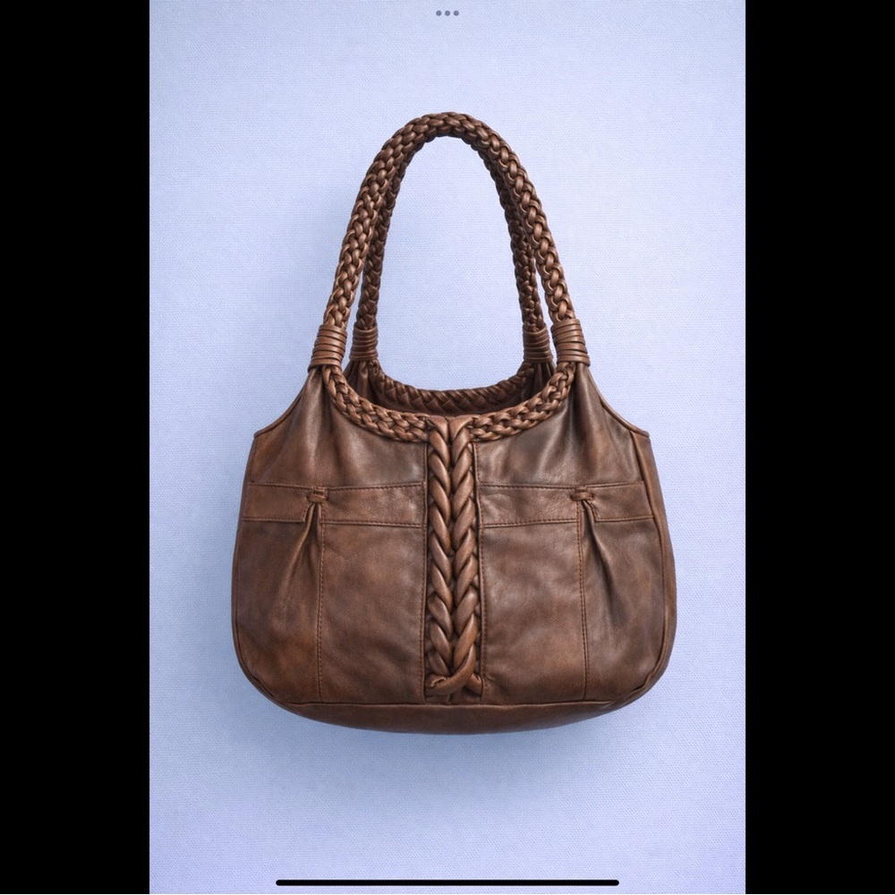 Brighton Dark Chocolate Brown Leather Braided Handle Shoulder Bag Buttery Hobo